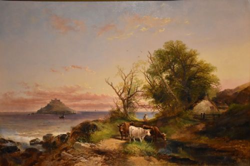 OIL PAINTING BY JOSEPH HORLOR A VIEW OF ST MICHAELS MOUNT - ADDITIONAL PHOTO 1