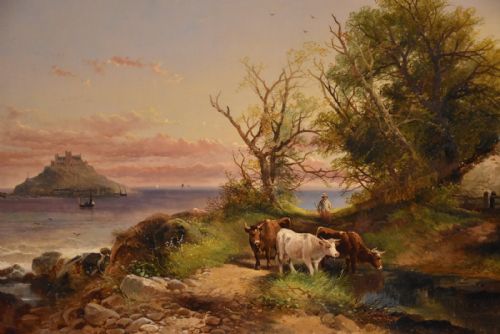 OIL PAINTING BY JOSEPH HORLOR A VIEW OF ST MICHAELS MOUNT - ADDITIONAL PHOTO 3