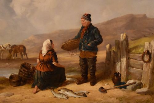 OIL PAINTING BY ISAAC HENZELL FISHERFOLK BY THE SHORE - ADDITIONAL PHOTO 2