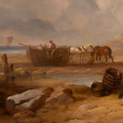 OIL PAINTING BY ISAAC HENZELL FISHERFOLK BY THE SHORE - ADDITIONAL PHOTO 3