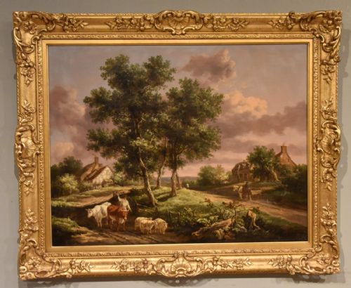 oil painting by henry milbourne drive on country lane - CATEGORY: ANTIQUE ART - DATED 19TH CENTURY