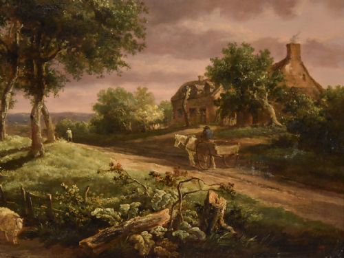 OIL PAINTING BY HENRY MILBOURNE DRIVE ON COUNTRY LANE - ADDITIONAL PHOTO 5