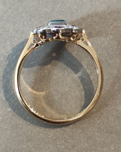 ART DECO 18CT GOLD PLATINUM EMERALD RUBY DIAMOND RING - ADDITIONAL PHOTO 6