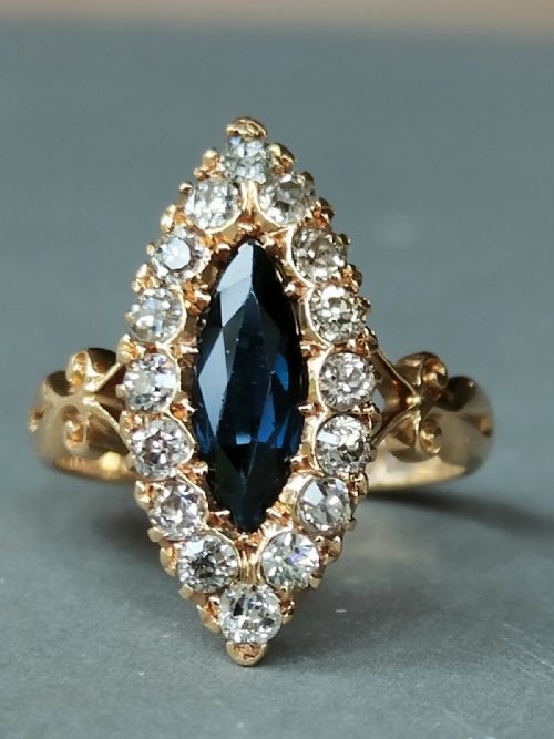 EDWARDIAN 18CT GOLD SAPPHIRE DIAMOND MARQUISE RING - ADDITIONAL PHOTO 3