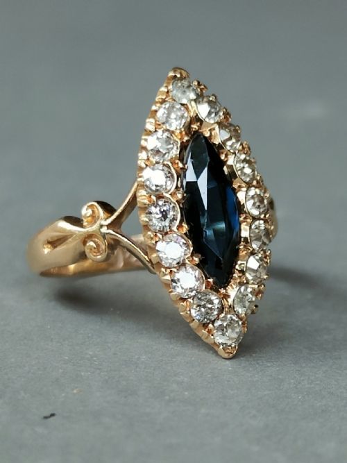 EDWARDIAN 18CT GOLD SAPPHIRE DIAMOND MARQUISE RING - ADDITIONAL PHOTO 4