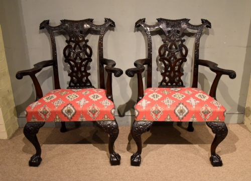 19TH CENTURY PAIR OF IRISH MAHOGANY CARVED ARMCHAIRS - ADDITIONAL PHOTO 1
