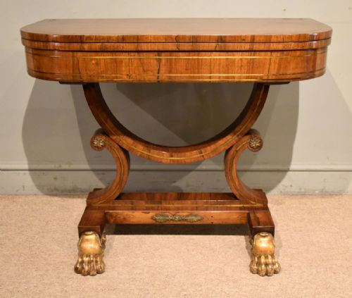 REGENCY ROSEWOOD VENEERED BRASS INLAID CARD TABLE - ADDITIONAL PHOTO 1