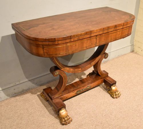 REGENCY ROSEWOOD VENEERED BRASS INLAID CARD TABLE - ADDITIONAL PHOTO 3