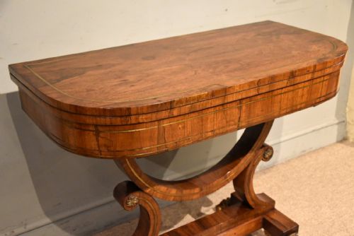 REGENCY ROSEWOOD VENEERED BRASS INLAID CARD TABLE - ADDITIONAL PHOTO 4