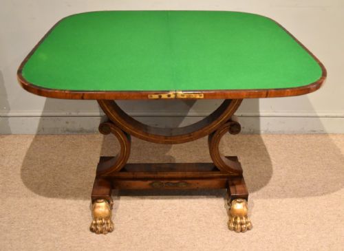 REGENCY ROSEWOOD VENEERED BRASS INLAID CARD TABLE - ADDITIONAL PHOTO 6