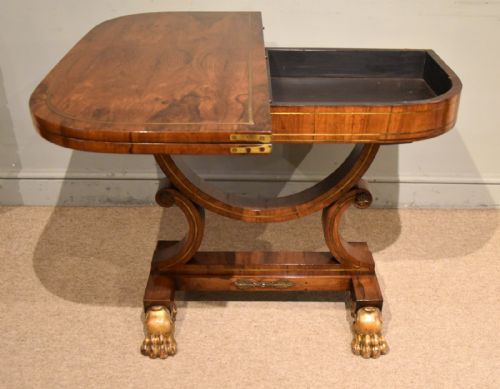 REGENCY ROSEWOOD VENEERED BRASS INLAID CARD TABLE - ADDITIONAL PHOTO 7