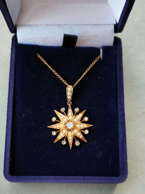 VICTORIAN 15CT GOLD DIAMOND PEARL STAR PENDANT - ADDITIONAL PHOTO 8