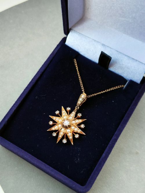 VICTORIAN 15CT GOLD DIAMOND PEARL STAR PENDANT - ADDITIONAL PHOTO 9