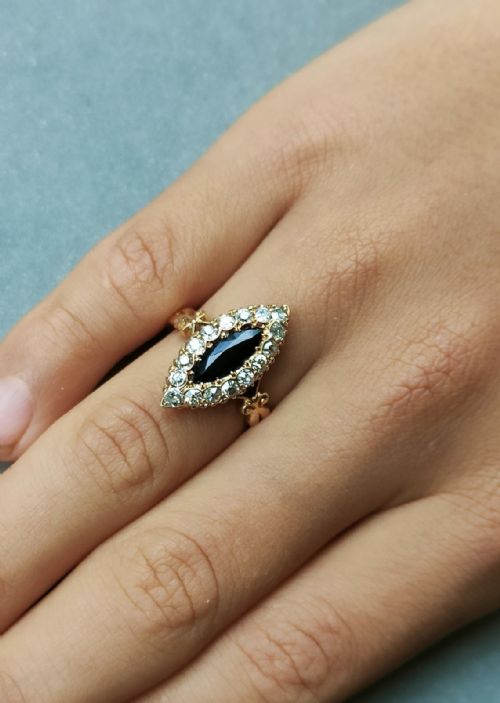 EDWARDIAN 18CT GOLD SAPPHIRE DIAMOND MARQUISE RING - ADDITIONAL PHOTO 1