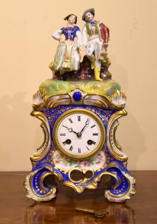 french striking porcelain mantel clock - CATEGORY: ANTIQUE CLOCKS - DATED 19TH CENTURY