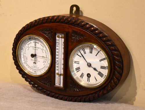 WALL HANGING BAROMETER CLOCK WITH ENAMEL DIALS - ADDITIONAL PHOTO 1