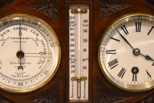 WALL HANGING BAROMETER CLOCK WITH ENAMEL DIALS - ADDITIONAL PHOTO 4