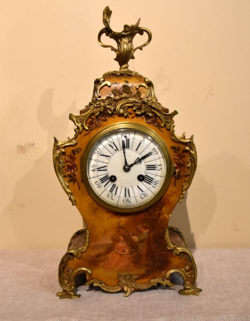 french eight day vernis martin mantel clock - CATEGORY: ANTIQUE CLOCKS - DATED 19TH CENTURY