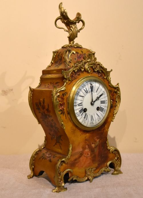 FRENCH EIGHT DAY VERNIS MARTIN MANTEL CLOCK - ADDITIONAL PHOTO 1