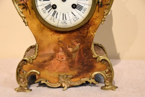 FRENCH EIGHT DAY VERNIS MARTIN MANTEL CLOCK - ADDITIONAL PHOTO 2