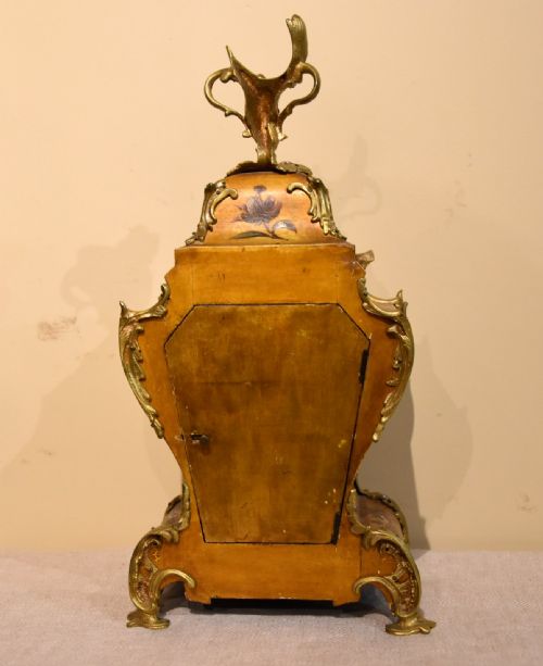 FRENCH EIGHT DAY VERNIS MARTIN MANTEL CLOCK - ADDITIONAL PHOTO 4