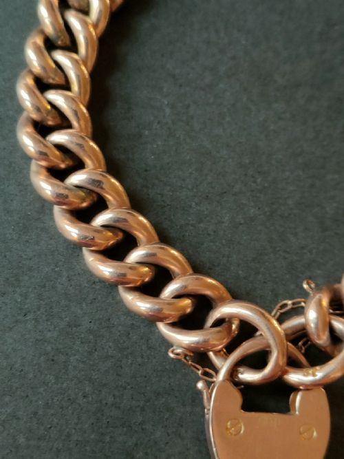 VICTORIAN HEAVY 9CT ROSE GOLD CURB CHAIN HEART PADLOCK BRACELET 215G - ADDITIONAL PHOTO 4