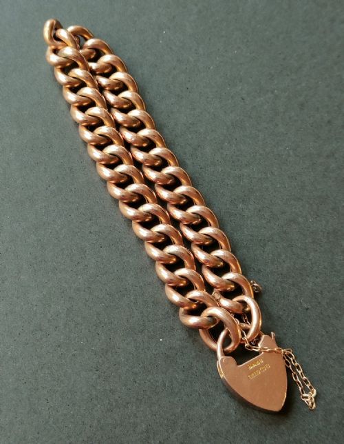 VICTORIAN HEAVY 9CT ROSE GOLD CURB CHAIN HEART PADLOCK BRACELET 215G - ADDITIONAL PHOTO 7