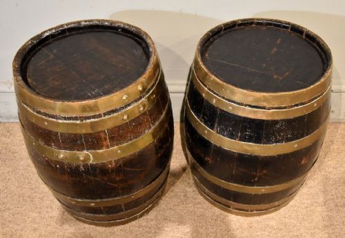 PAIR OF 19TH CENTURY OAK AND BRASS BOUND BARRELS - ADDITIONAL PHOTO 2
