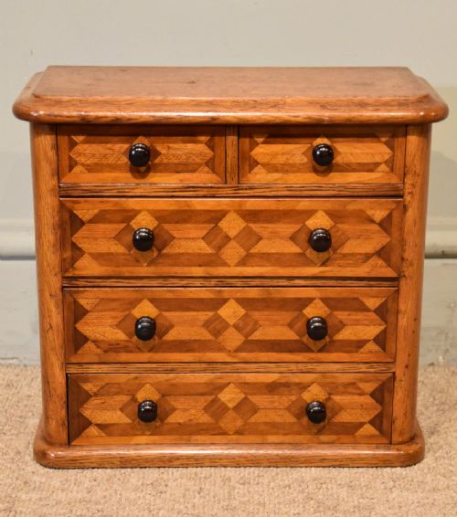 victorian oak parquetry miniature chest of drawers - CATEGORY: ANTIQUE CHEST OF DRAWERS - DATED VICTORIAN