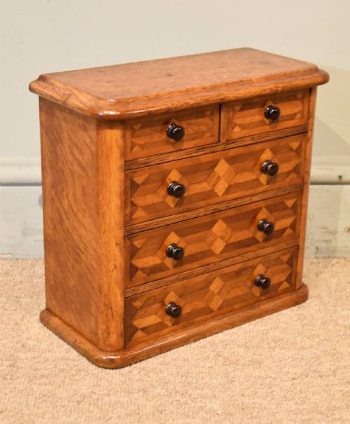 VICTORIAN OAK PARQUETRY MINIATURE CHEST OF DRAWERS - ADDITIONAL PHOTO 2