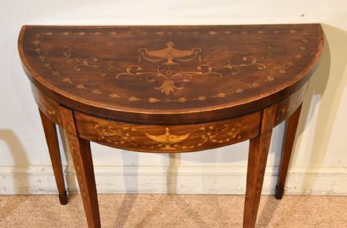 18TH CENTURY MAHOGANY INLAID DEMI LUNE CARD TABLE - ADDITIONAL PHOTO 1