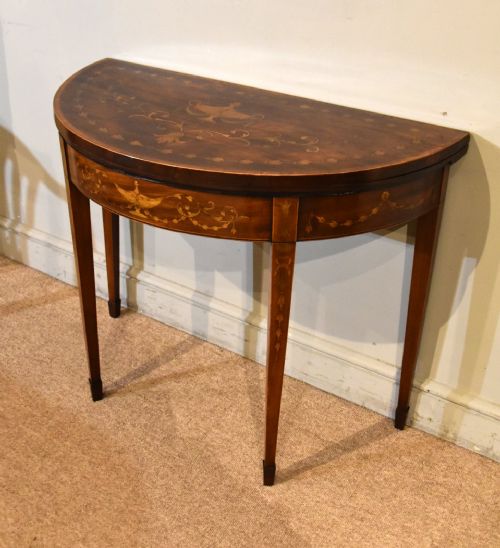 18TH CENTURY MAHOGANY INLAID DEMI LUNE CARD TABLE - ADDITIONAL PHOTO 2