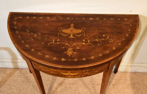 18TH CENTURY MAHOGANY INLAID DEMI LUNE CARD TABLE - ADDITIONAL PHOTO 3