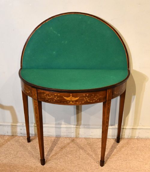 18TH CENTURY MAHOGANY INLAID DEMI LUNE CARD TABLE - ADDITIONAL PHOTO 4