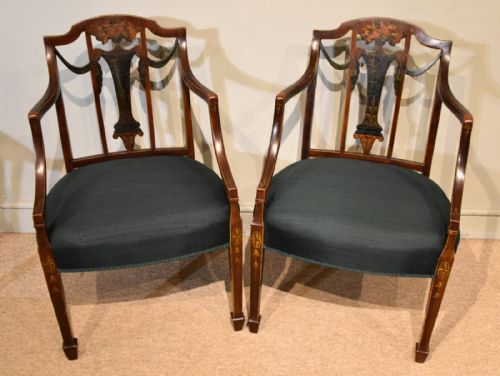 pair 19th century sheraton design painted armchairs - CATEGORY: ANTIQUE CHAIRS - DATED 19TH CENTURY