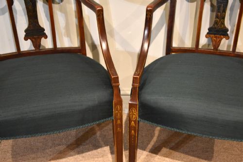PAIR 19TH CENTURY SHERATON DESIGN PAINTED ARMCHAIRS - ADDITIONAL PHOTO 1