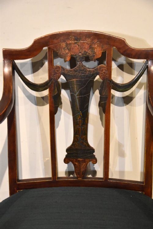 PAIR 19TH CENTURY SHERATON DESIGN PAINTED ARMCHAIRS - ADDITIONAL PHOTO 2