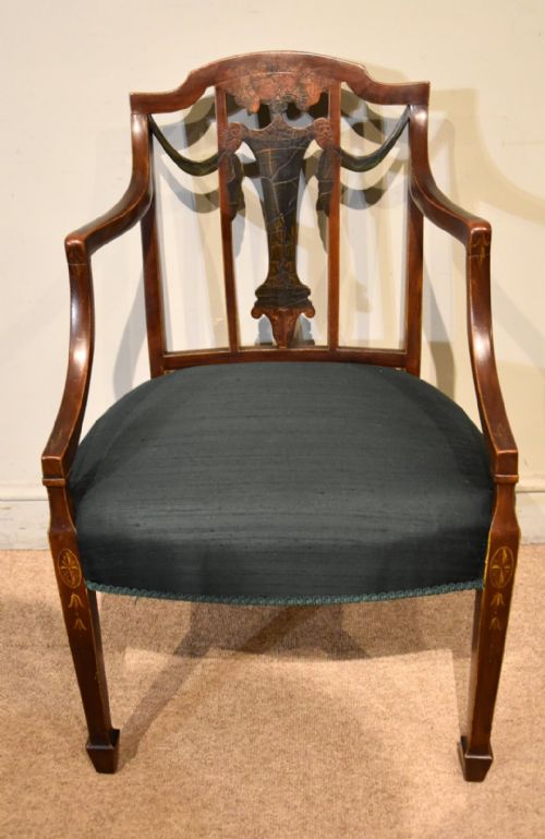 PAIR 19TH CENTURY SHERATON DESIGN PAINTED ARMCHAIRS - ADDITIONAL PHOTO 3