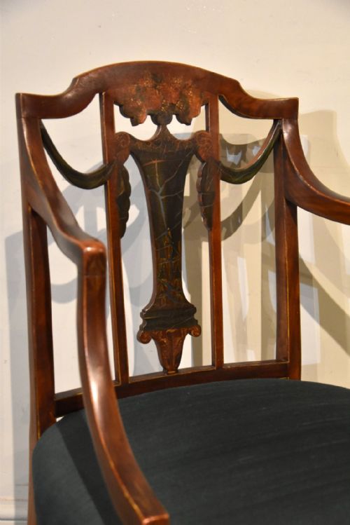 PAIR 19TH CENTURY SHERATON DESIGN PAINTED ARMCHAIRS - ADDITIONAL PHOTO 6