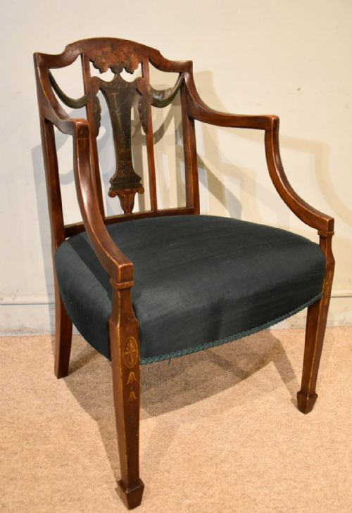 PAIR 19TH CENTURY SHERATON DESIGN PAINTED ARMCHAIRS - ADDITIONAL PHOTO 7