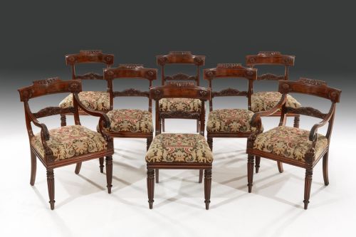set of eight 19th century period william iv flamed mahogany dining chairs - CATEGORY: ANTIQUE CHAIRS - DATED 19TH CENTURY