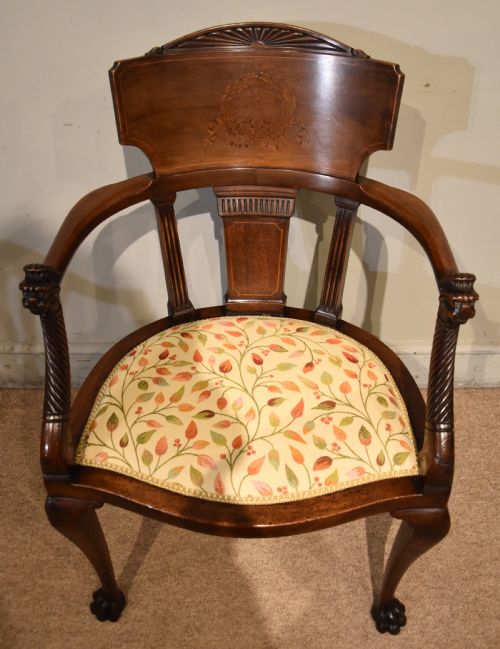 LATE 19TH CENTURY FRENCH MAHOGANY AND MARQUETRY ELBOW CHAIR - ADDITIONAL PHOTO 2