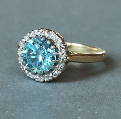 ART DECO 18CT GOLD DIAMOND NATURAL BLUE ZIRCON RING C1923 - ADDITIONAL PHOTO 2