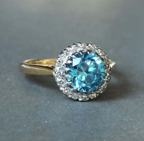 ART DECO 18CT GOLD DIAMOND NATURAL BLUE ZIRCON RING C1923 - ADDITIONAL PHOTO 3