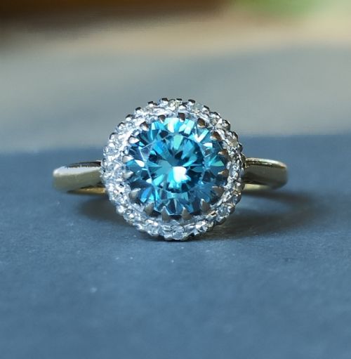 ART DECO 18CT GOLD DIAMOND NATURAL BLUE ZIRCON RING C1923 - ADDITIONAL PHOTO 4