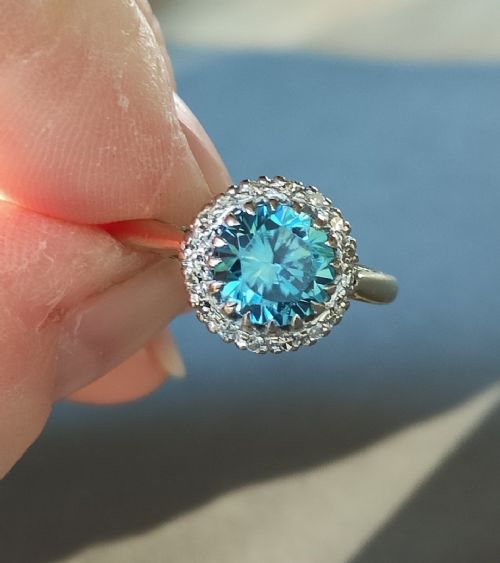 ART DECO 18CT GOLD DIAMOND NATURAL BLUE ZIRCON RING C1923 - ADDITIONAL PHOTO 5