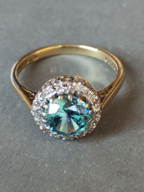 ART DECO 18CT GOLD DIAMOND NATURAL BLUE ZIRCON RING C1923 - ADDITIONAL PHOTO 6