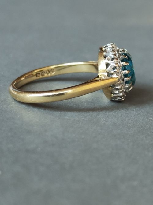 ART DECO 18CT GOLD DIAMOND NATURAL BLUE ZIRCON RING C1923 - ADDITIONAL PHOTO 8