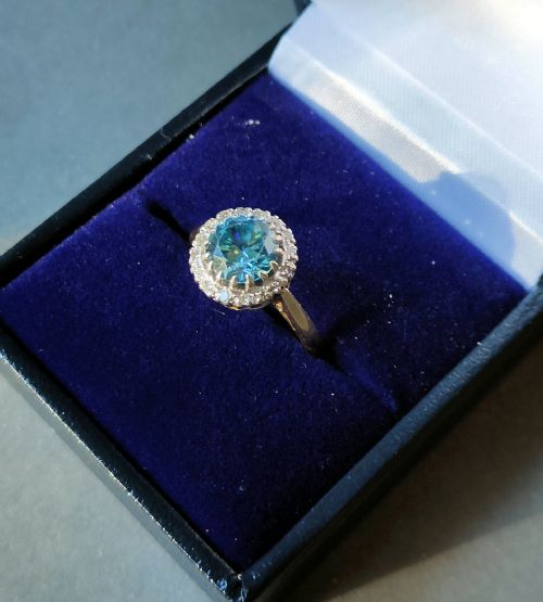 ART DECO 18CT GOLD DIAMOND NATURAL BLUE ZIRCON RING C1923 - ADDITIONAL PHOTO 9