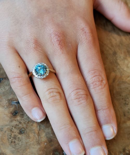 ART DECO 18CT GOLD DIAMOND NATURAL BLUE ZIRCON RING C1923 - ADDITIONAL PHOTO 10